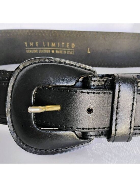Wide Black Leather Belt Made In Italy by The Limited Size L Vintage 80s 90s main image 9